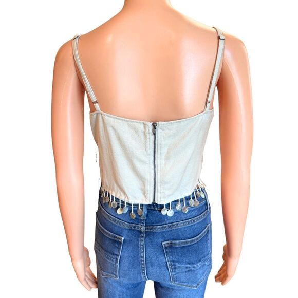 NWT Jason Wu Beige Linen Blend Beaded Shells Crop Top - Picture 4 of 5
